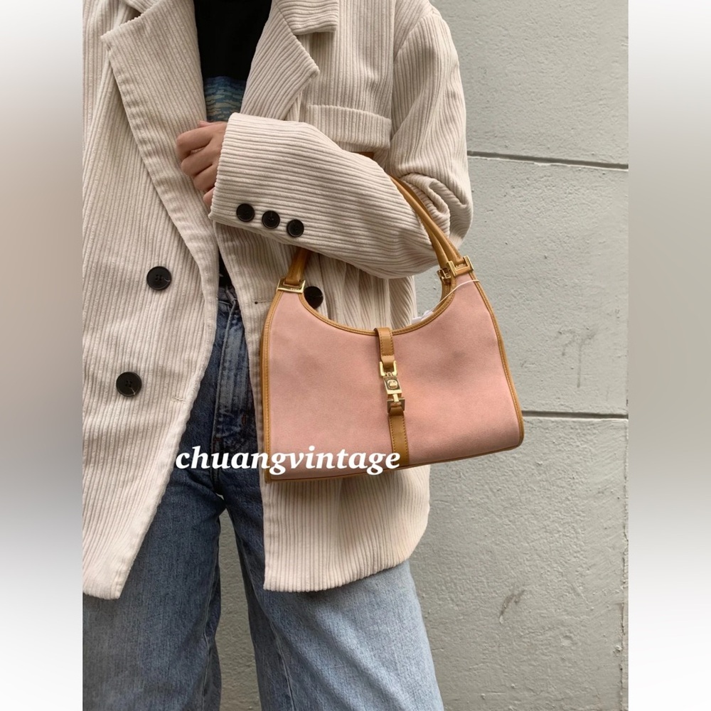 Auth🩷Vintage Gucci Pink and Tan Shoulder Bag - Picture 8 of 9
